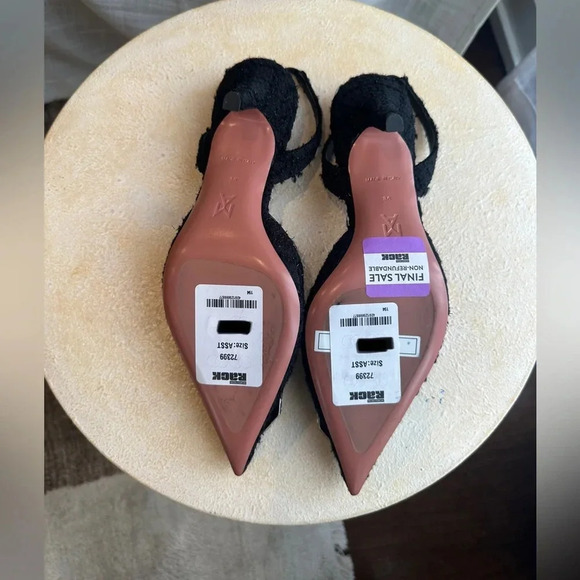 New Amina Muaddi Black Tweed Slingback Heel Pump with Square Jewel, sz 36EU - Picture 7 of 7